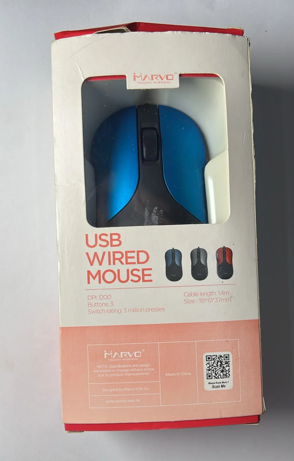 Mouse Marvo USB con Cable 1200 DPI – Azul y Negro