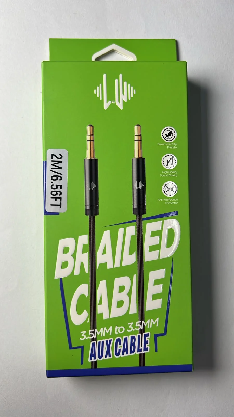 Cable Auxiliar de Audio 3.5 mm a 3.5 mm Trenzado de 2 Metros – Negro