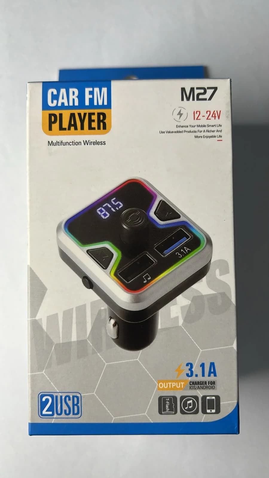 Transmisor FM Bluetooth para Carro M27 con 2 USB 3.1A