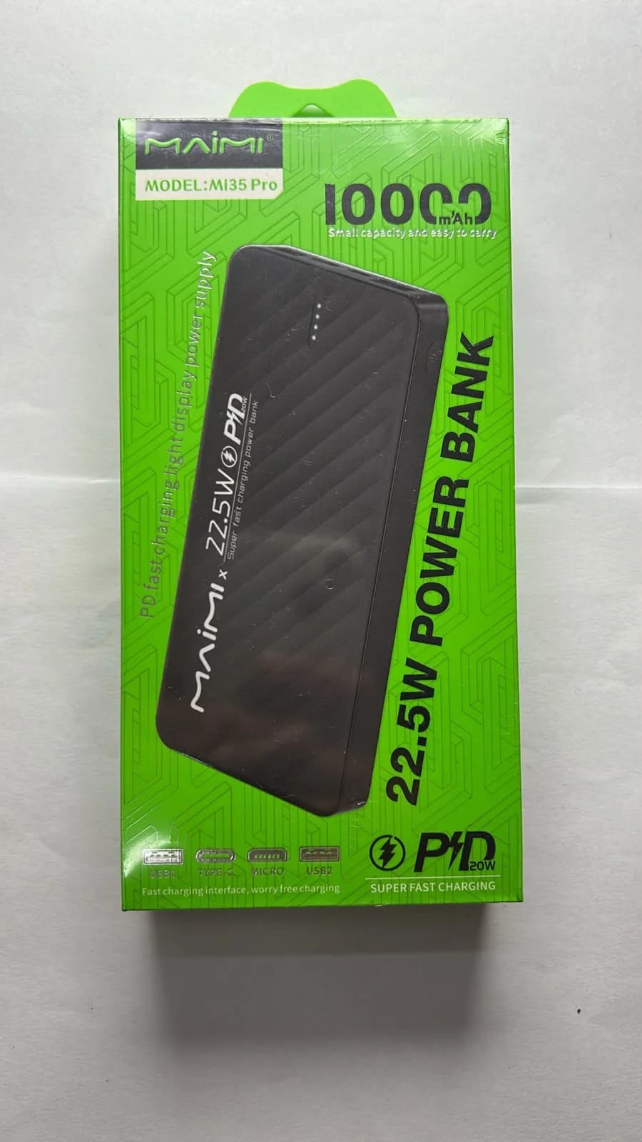 Power Bank MAIMI MI35 Pro 10000mAh 22.5W con Carga Rápida PD – Negro