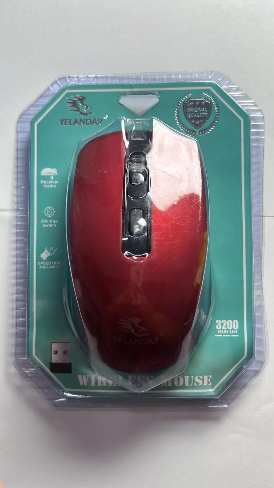 Mouse Inalámbrico YELANDAR USB con DPI Ajustable – Rojo