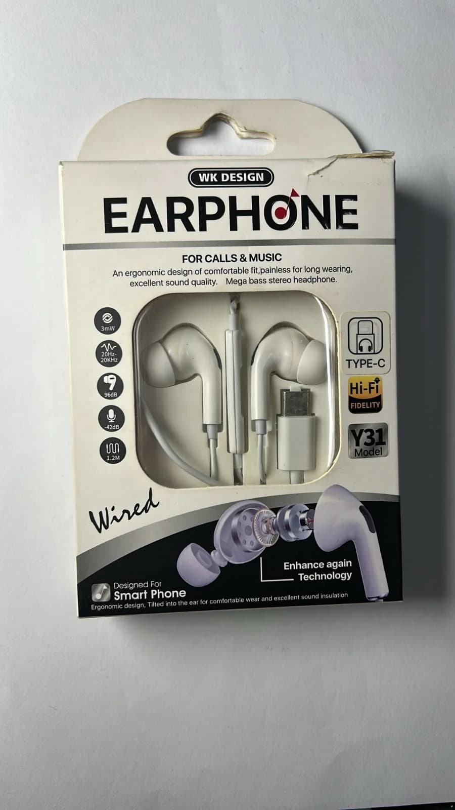 Audífonos Alámbricos USB Tipo C WK Design Y31 con Micrófono – Blanco