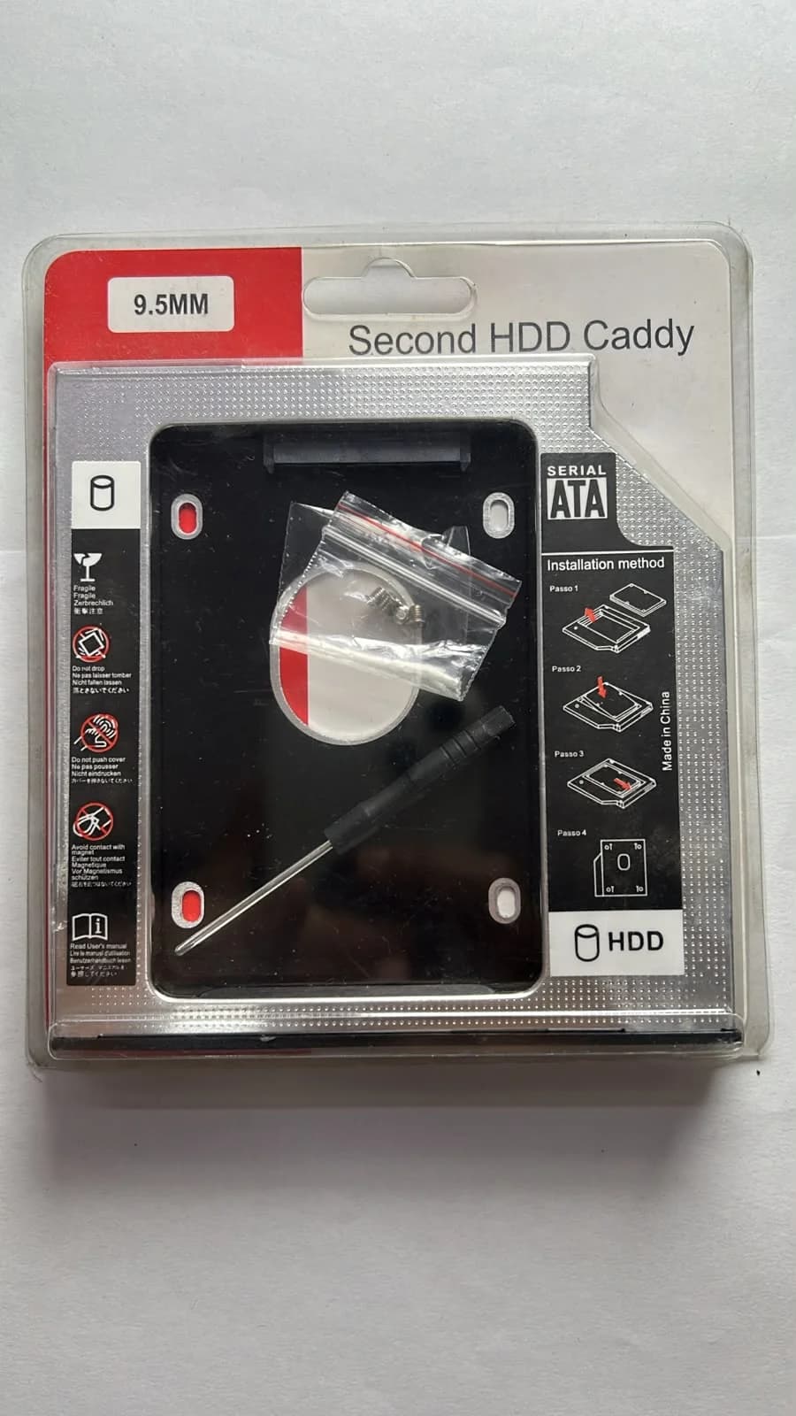Adaptador Caddy SATA 9.5 mm para Segundo Disco Duro HDD o SSD en Laptop