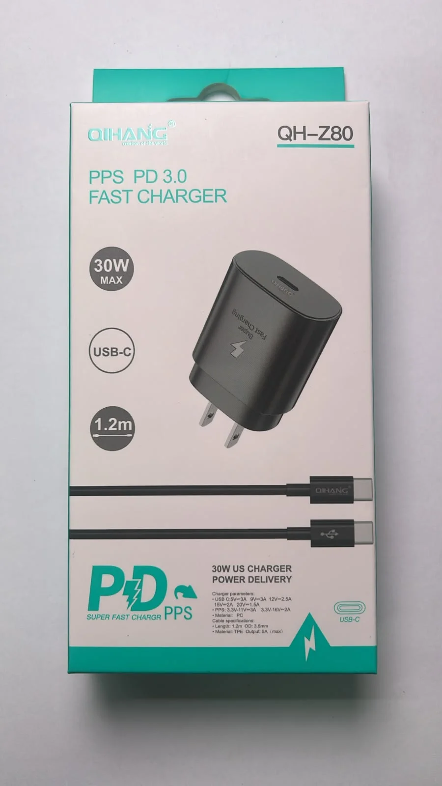 Cargador QIHANG QH-Z80 USB-C 30W PD PPS + Cable