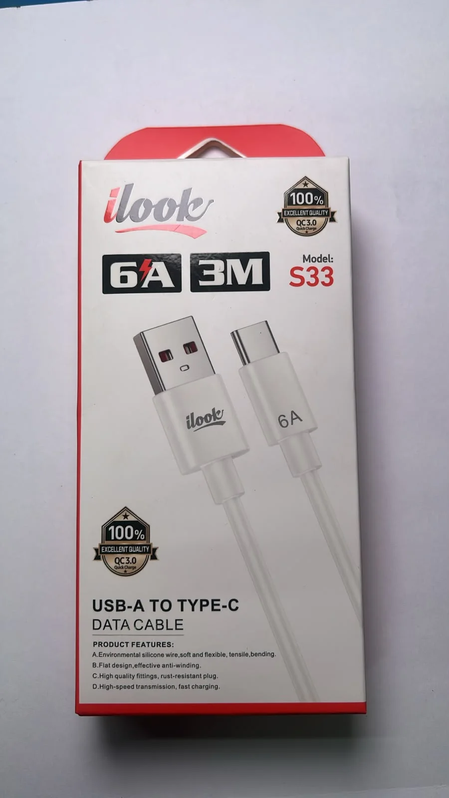 Cable USB-A a USB-C ilook S33 6A 3 metros