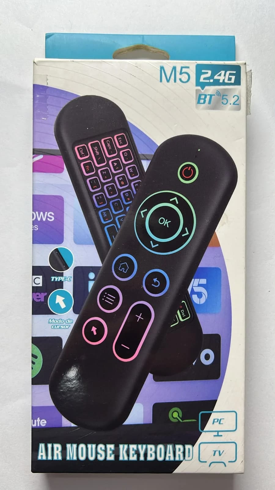 Control Remoto M5 Air Mouse con Teclado Inalámbrico RGB – Bluetooth 5.2