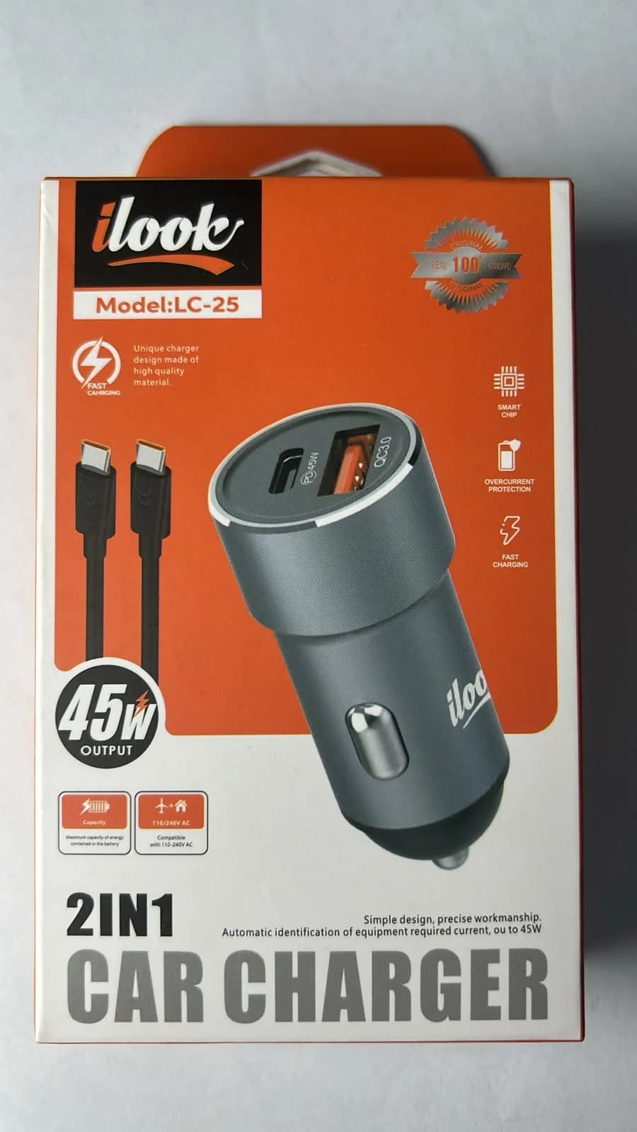 Cargador para Carro iLook LC-25 45W PD + QC 3.0