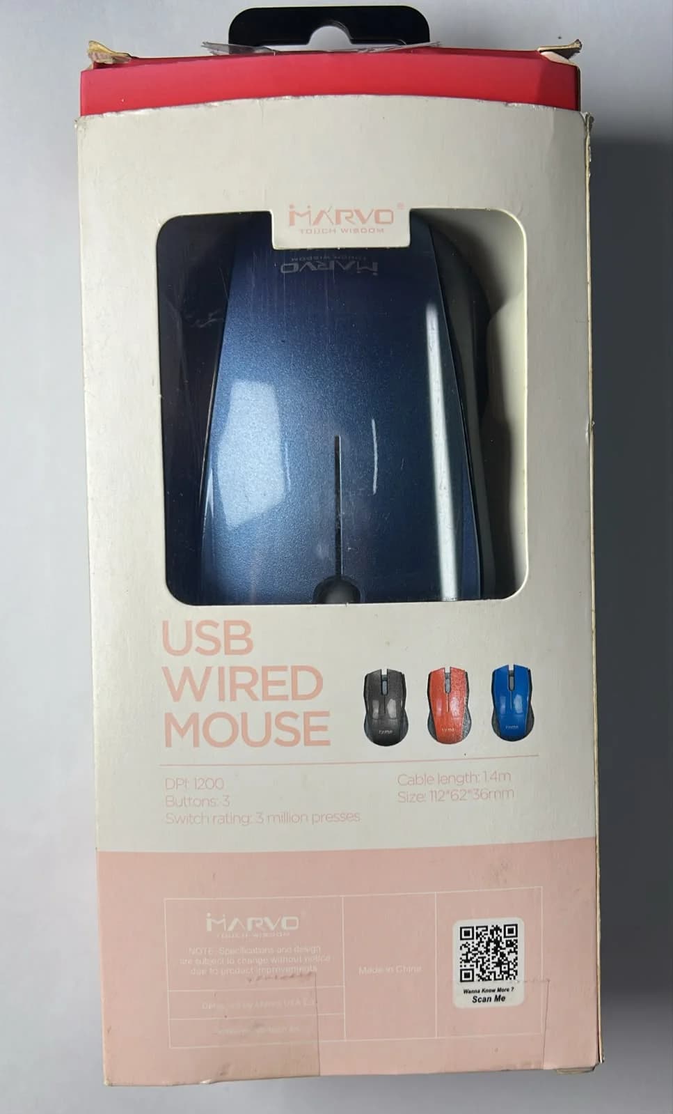 Mouse Marvo USB con Cable 1200 DPI – Azul