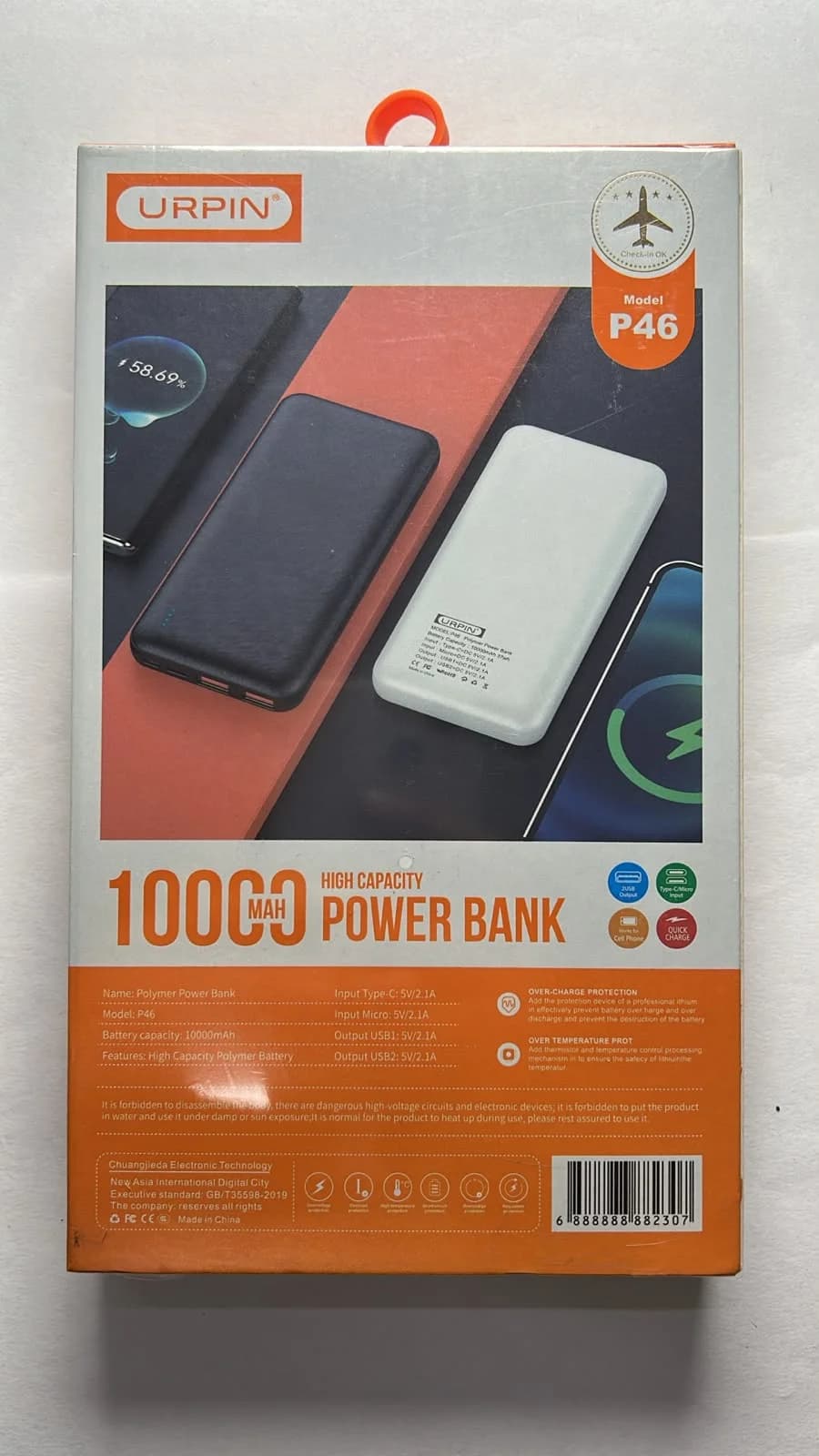 Power Bank URPIN P46 de 10.000 mAh – Batería Portátil con Doble USB