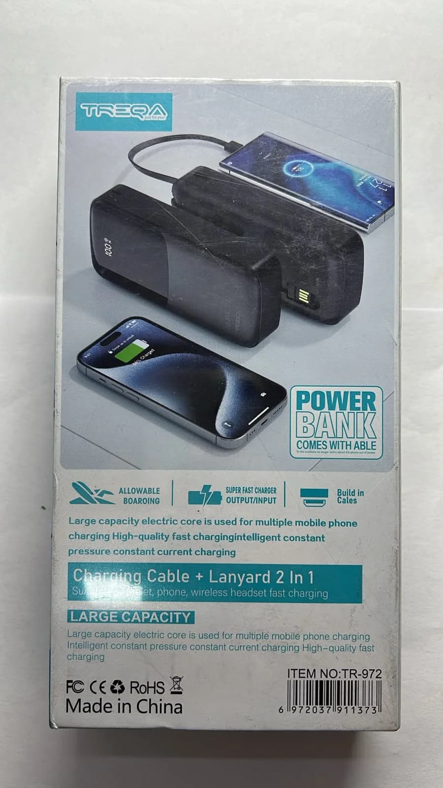 Power Bank TREQA TR-972 con Cables Integrados y Carga Rápida