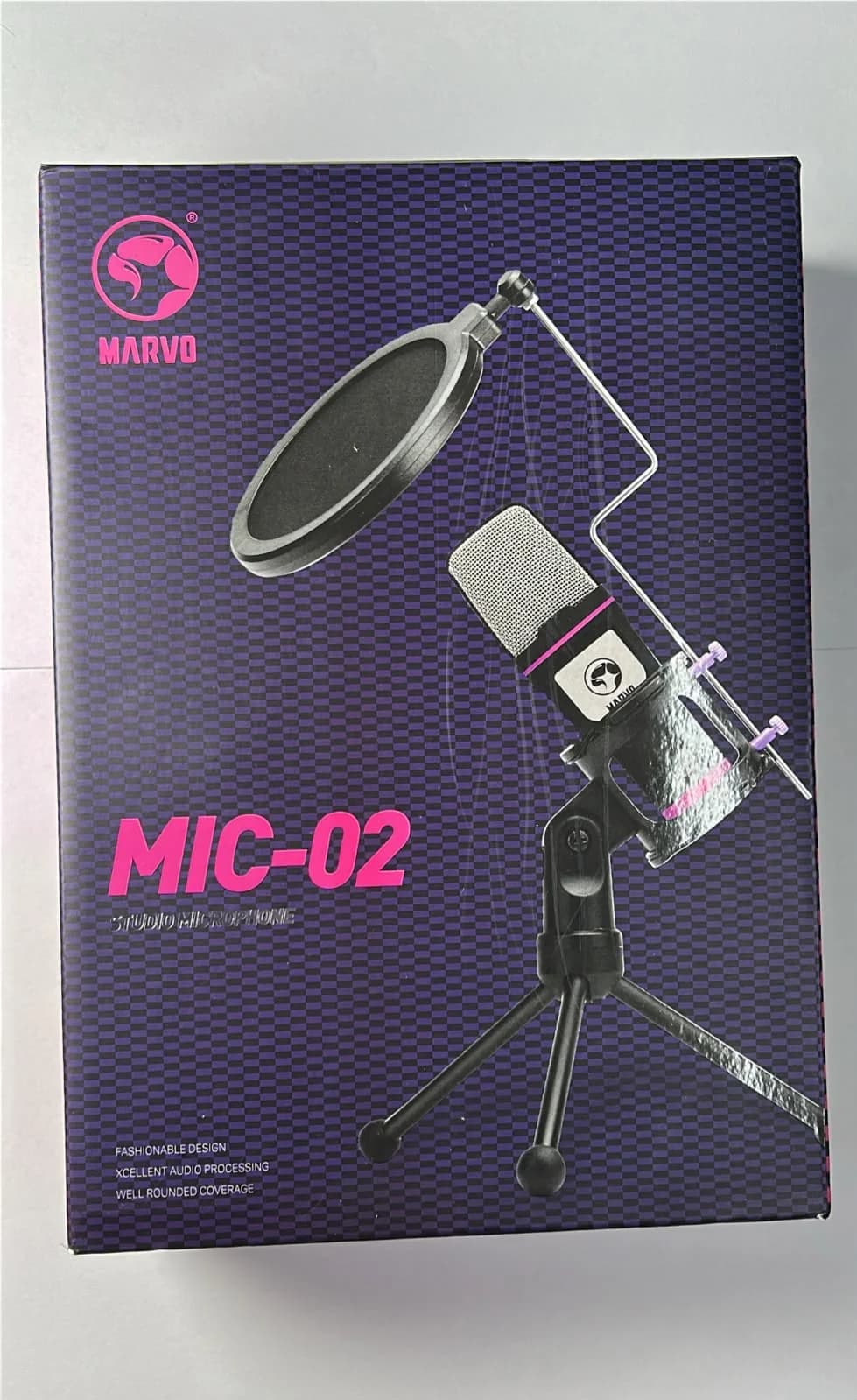 Micrófono de Estudio MARVO MIC-02 con Trípode y Filtro Antipop
