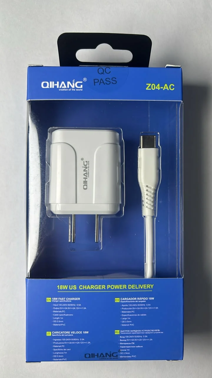Cargador QIHANG Z04-AC 18W Power Delivery con Cable USB-C